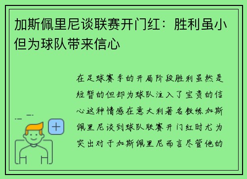 加斯佩里尼谈联赛开门红：胜利虽小但为球队带来信心